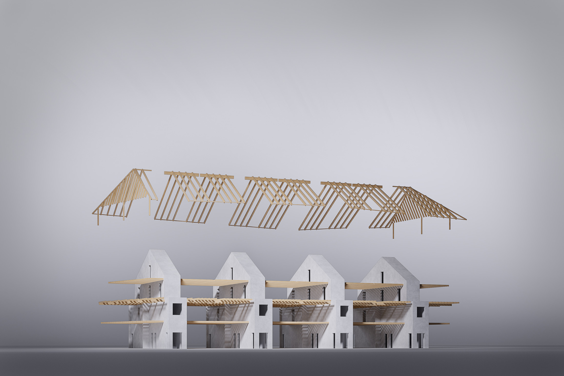 Wooden structure + concrete cores